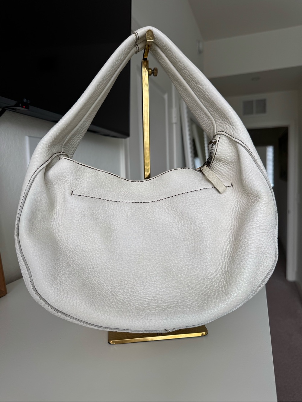 Miu Miu White Pebbled Leather Hobo Shoulder Bag Made in Italy
